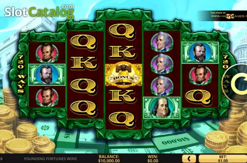 Game Screen. Founding Fortunes Wins slot