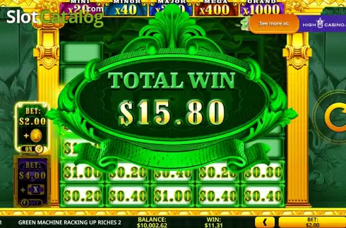 Bonus Game Win Screen 4. Green Machine Racking Up Riches 2 slot