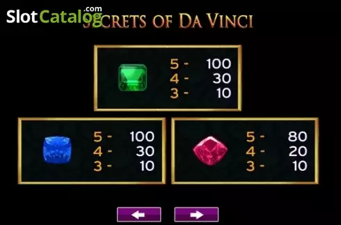 Paytable 5. Secrets of Da Vinci slot