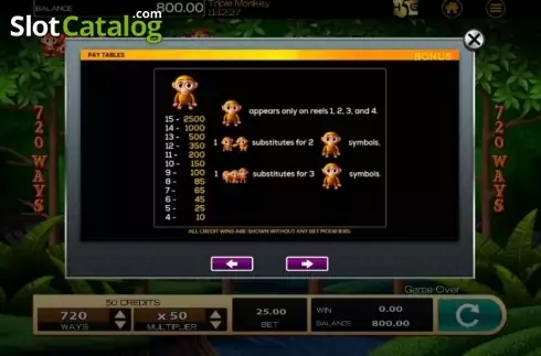 Paytable 1. Triple Monkey (High 5 Games) slot