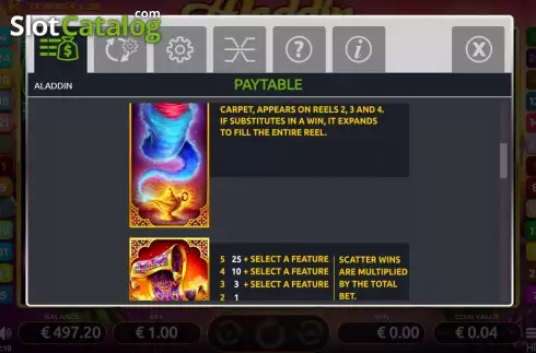 Pay Table screen 2. Aladdin (Holland Power Gaming) slot