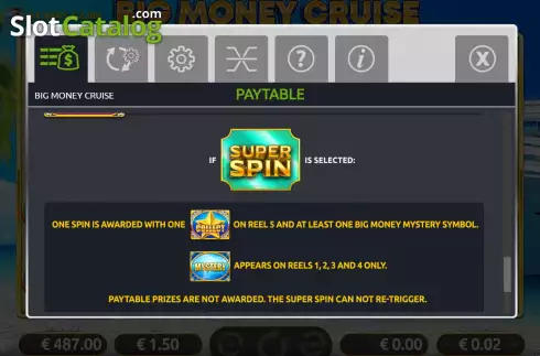 Game Features screen 2. Big Money Cruise slot