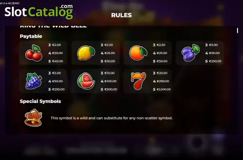 Paytable. Ring the Wild Bell slot