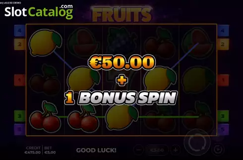 Win Screen. Fruits Bonus Spin slot