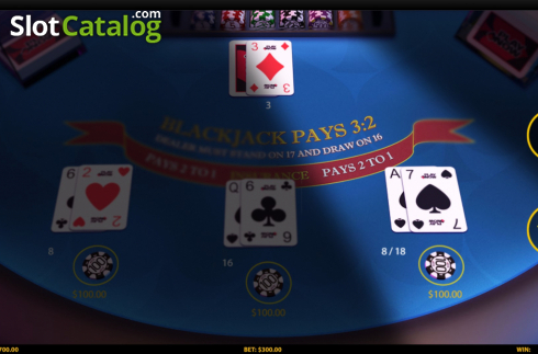 Game Screen. 3 Hand Blackjack (HungryBear) slot