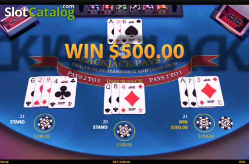 Win Screen . 3 Hand Blackjack (HungryBear) slot