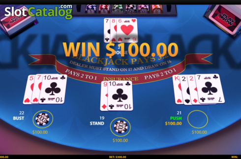 Win Screen 2. 3 Hand Blackjack (HungryBear) slot