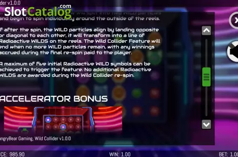 Game Features screen 2. Wild Collider slot