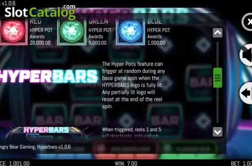 Game Features screen 3. Hyper Bars slot