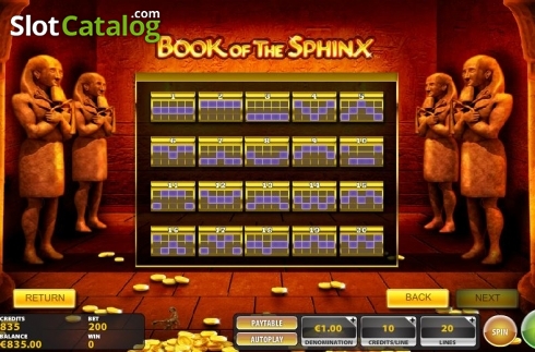 Bildschirm5. Book of the Sphinx slot