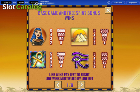 Paytable 1. Fortunes of Egypt slot