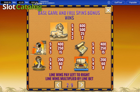 Paytable 2. Fortunes of Egypt slot