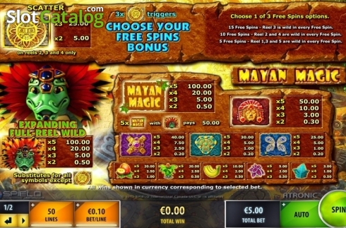 Paytable. Mayan Magic (IGT) slot