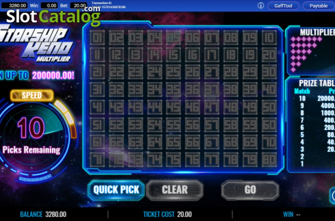 Game Screen 1. Starship Keno Multiplier slot