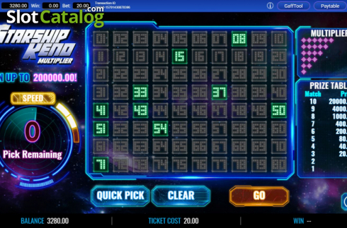 Game Screen 2. Starship Keno Multiplier slot
