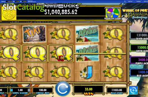 Win Screen. Wheel of Fortune Hawaiian Getaway Powerbucks slot
