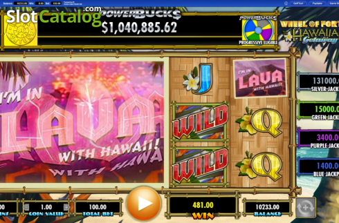 Pantalla4. Wheel of Fortune Hawaiian Getaway Powerbucks Tragamonedas 