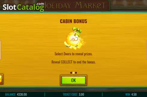 Cabin bonus screen. Holiday Market slot