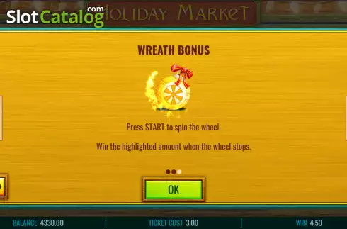Wreath bonus screen. Holiday Market slot
