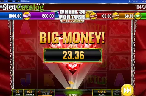Big Win Screen. PowerBucks Wheel of Fortune Ruby Riches slot