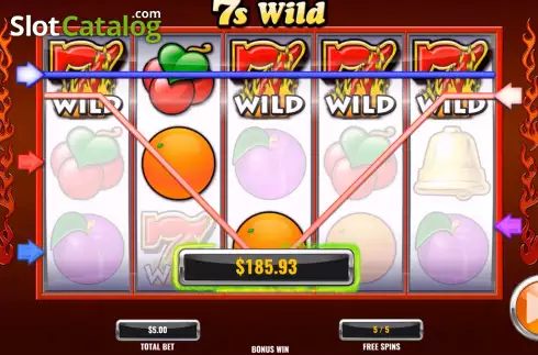Free Spins Gameplay Screen. 7s Wild slot