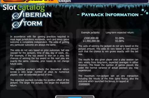 Paytable 8. MegaJackpots Siberian Storm slot