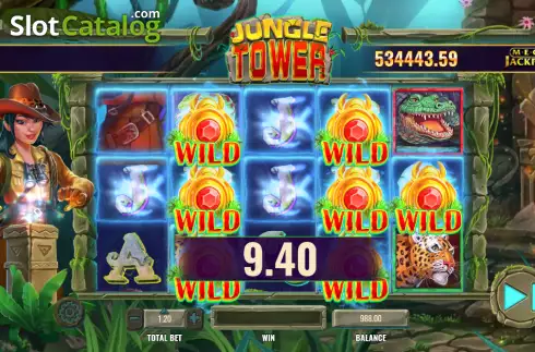 Win screen. Jungle Tower MegaJackpots slot