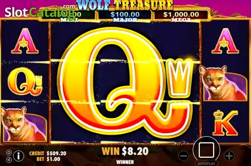 Free Spins Gameplay Screen. Wolf Treasure slot