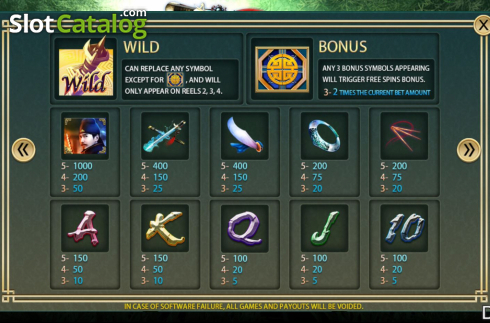 Paytable screen 1. Great Sword of Dragon slot