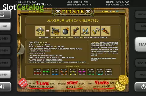 Features screen. Pirate slot