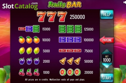 Paytable. Fruits Bar (InBet Games) slot