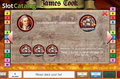 Ecran4. James Cook slot