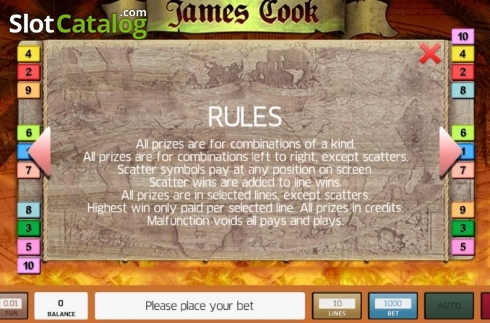 Rules. James Cook slot