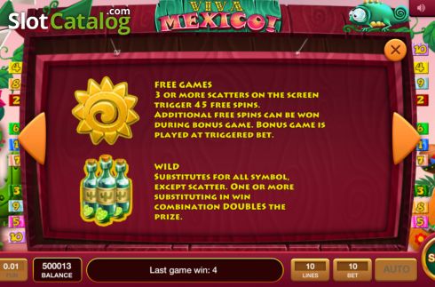 Features screen. Viva Mexico (InBet Games) slot