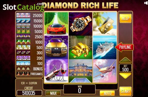 Reel Screen. Diamond Rich Life Pull Tabs slot