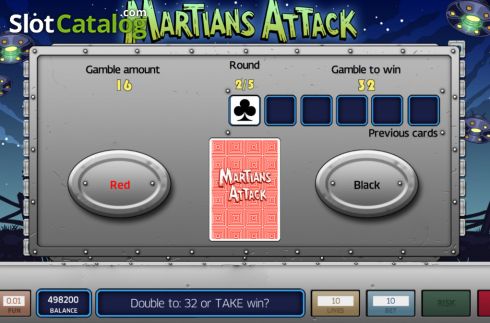 Risk/Gamble game screen. Martians Attack slot