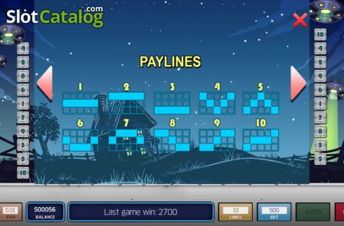 Paylines screen. Martians Attack slot
