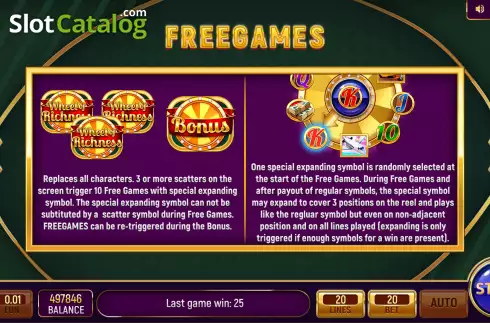 Free Games screen. Wheel of Richness slot