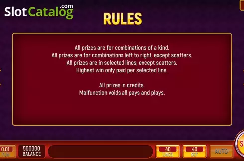 Rules Screen. Wild Trickster slot