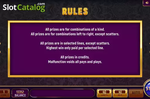Rules Screen. Diamondex slot