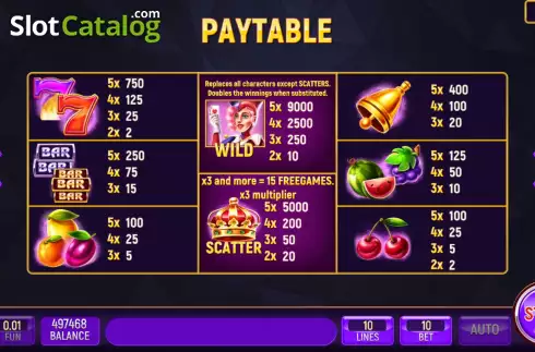 Paytable screen. Joker Club slot