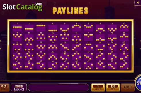 Paylines screen. Purple Brilliant slot