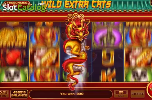 Dragon Feature Win Screen. Wild Extra Cats slot