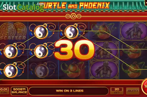 Win screen. Turtle and Phoenix slot