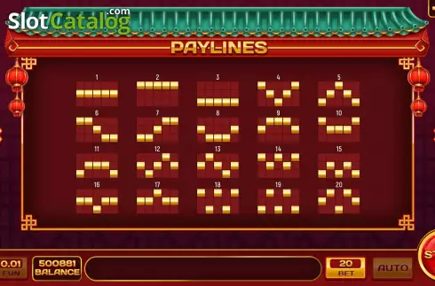 Paylines screen. Turtle and Phoenix slot