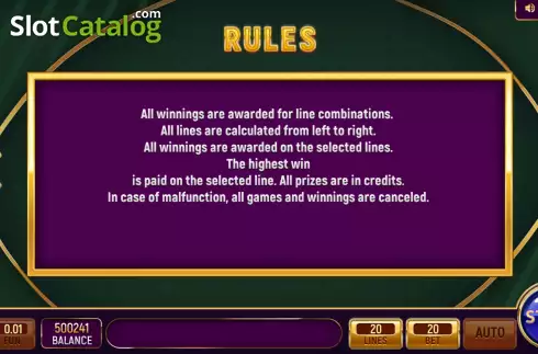 Game Rules screen. Wealth Club slot