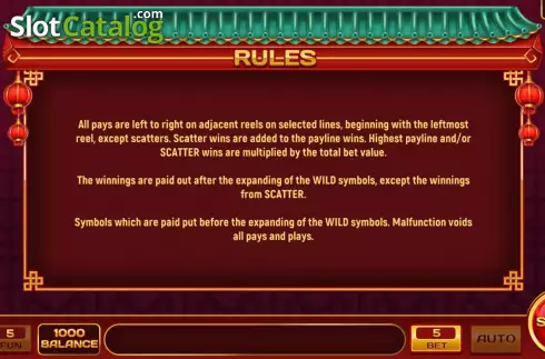 Rules Game Screen. Chilling Tiger slot