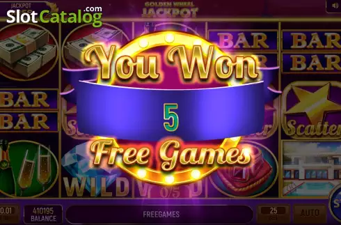 Free Games screen. Golden Wheel Jackpot slot