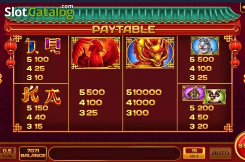 Pay Table screen. Special Dragon Bonus slot