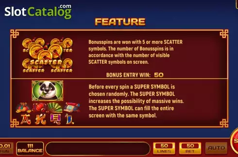 Game Features screen. Panda Joy slot
